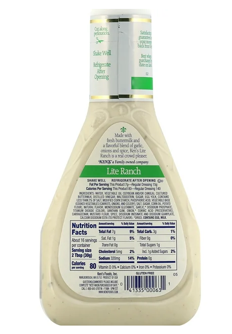 Salsa Ranch Lite Ken's - Botella de 473 ml